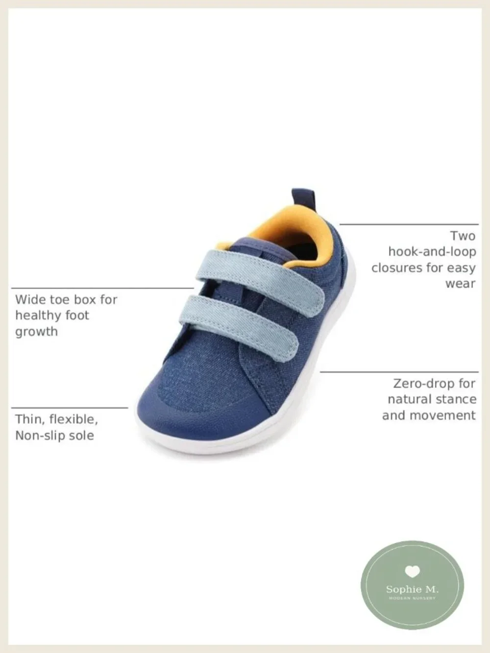 Boys Girls Canvas Sneakers Wide Toe Box Barefoot Hook Loop Tie
